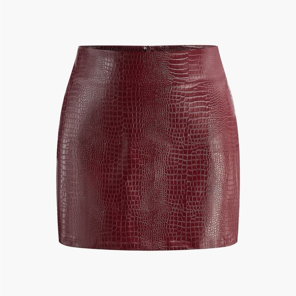 Faux leather red croc mini skirt